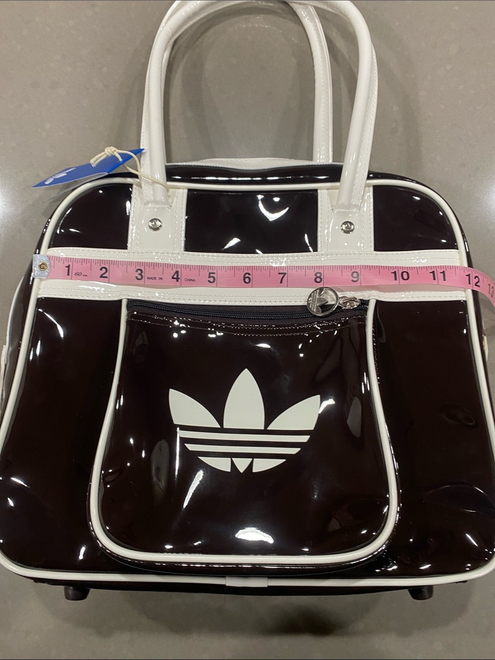 NEW adidas patent brown white duffel bag purse - Picture 8 of 11